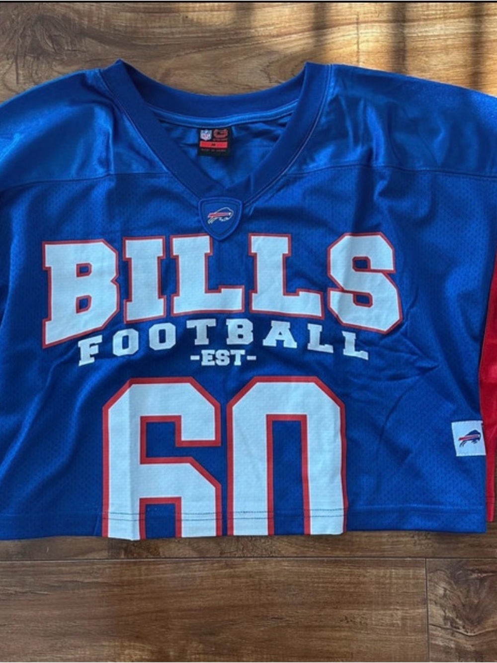 NFL Blue & White Bills Football Crop Top with Red Accents